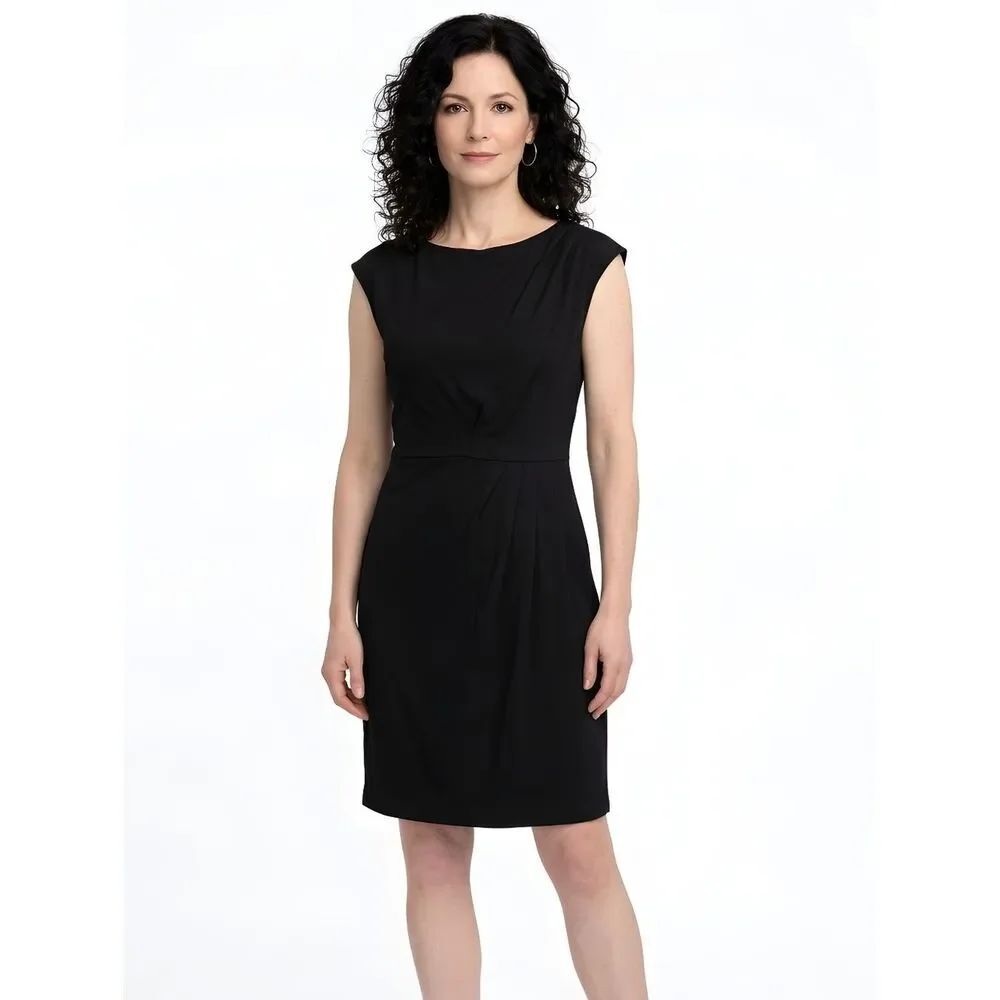 Coldwater Creek Black Bateau Neck Pleated Detail Drape Dress Size 6P